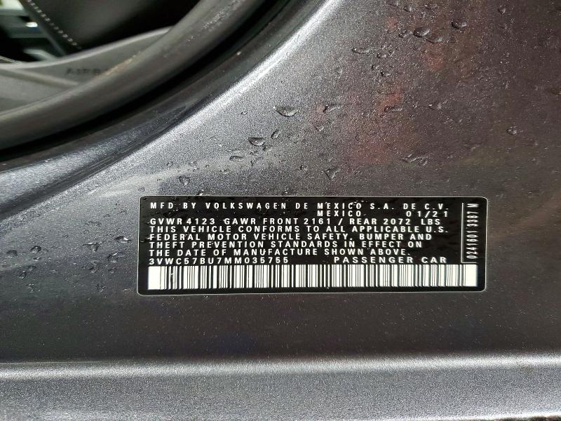 Aukcja sprzedaży 2021 Volkswagen Jetta, vin: 3VWC57BU7MM035755, numer aukcji: 57715366