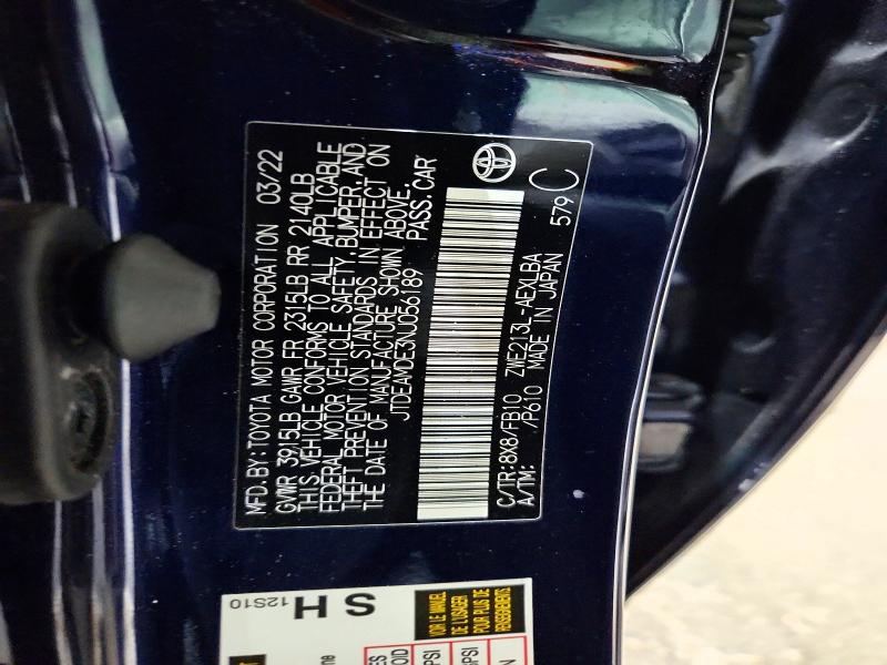 Aukcja sprzedaży 2022 Toyota Corolla, vin: JTDEAMDE3NJ056189, numer aukcji: 57184976