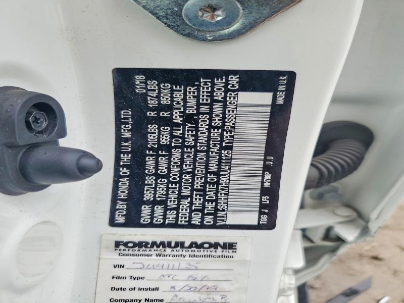 56832166 :رقم المزاد ، SHHFK7H90JU411125 vin ، 2018 Honda Civic مزاد بيع