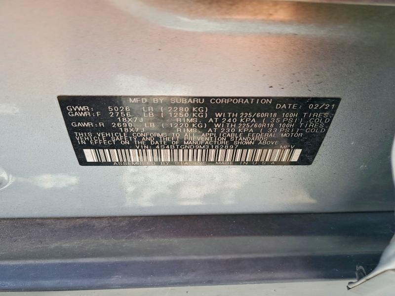 2021 Subaru Outback მანქანა იყიდება აუქციონზე, vin: 4S4BTGND9M3182897, აუქციონის ნომერი: 58238126