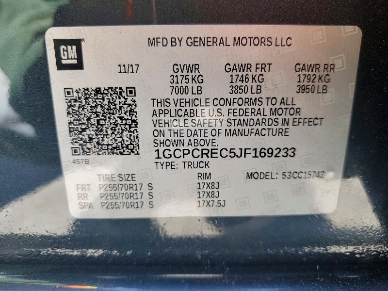Продажа на аукционе авто 2018 Chevrolet Silverado, vin: 1GCPCREC5JF169233, номер лота: 58139146