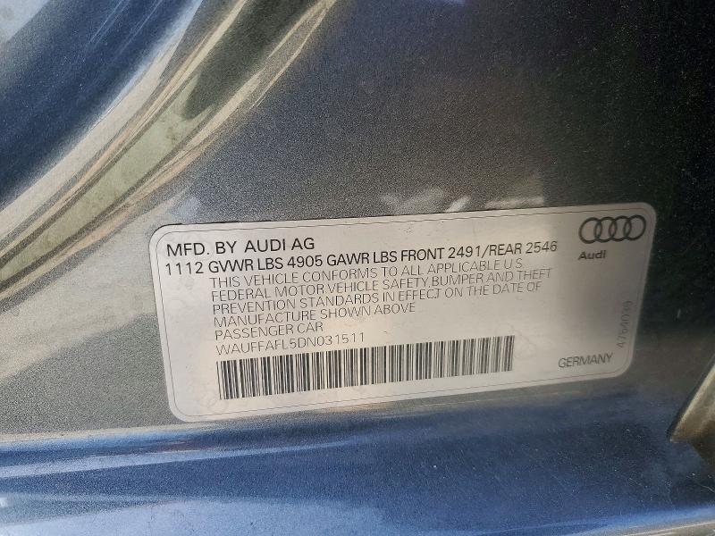 2013 Audi A4 მანქანა იყიდება აუქციონზე, vin: WAUFFAFL5DN031511, აუქციონის ნომერი: 56504736