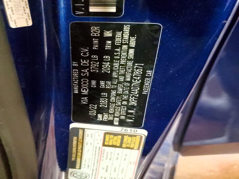 Продажа на аукционе авто 2022 Kia Forte, vin: 3KPF24AD7NE478671, номер лота: 55981326