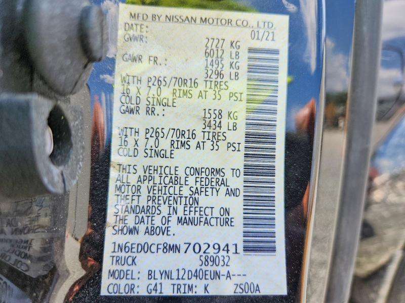 Auction sale of the 2021 Nissan Frontier, vin: 1N6ED0CF8MN702941, lot number: 56881706