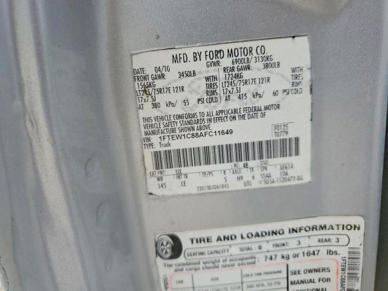 58453576 :رقم المزاد ، 1FTEW1C88AFC11649 vin ، 2010 Ford F150 مزاد بيع