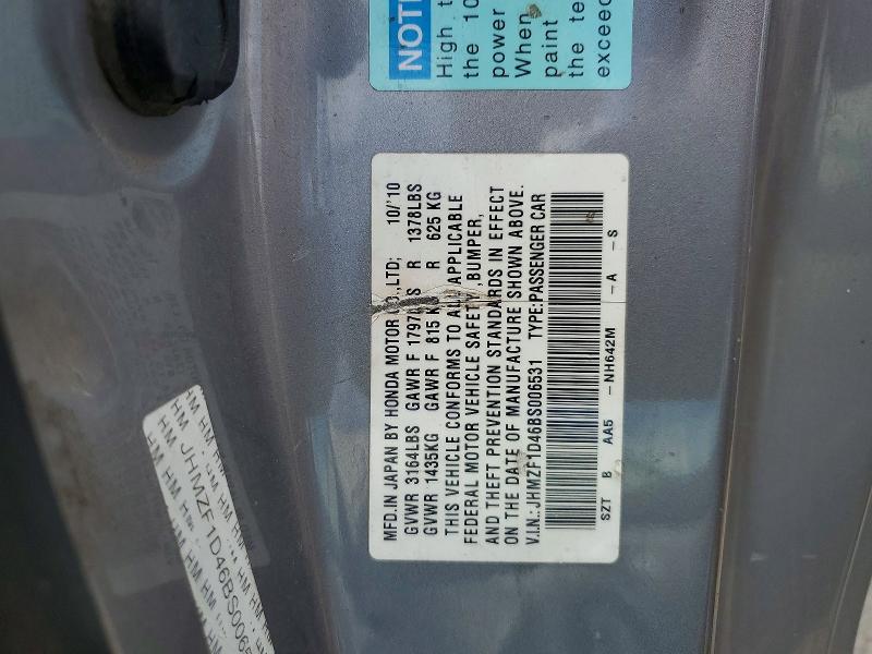 Aukcja sprzedaży 2011 Honda Hatchback, vin: JHMZF1D46BS006531, numer aukcji: 97684945
