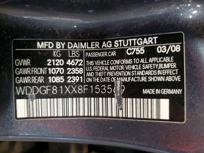 Aukcja sprzedaży 2008 Mercedes-benz C, vin: WDDGF81XX8F153569, numer aukcji: 58611586