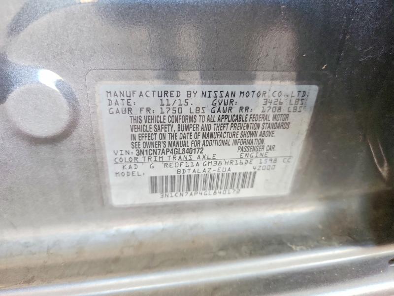 Продажа на аукционе авто 2016 Nissan Versa, vin: 3N1CN7AP4GL840172, номер лота: 57626286