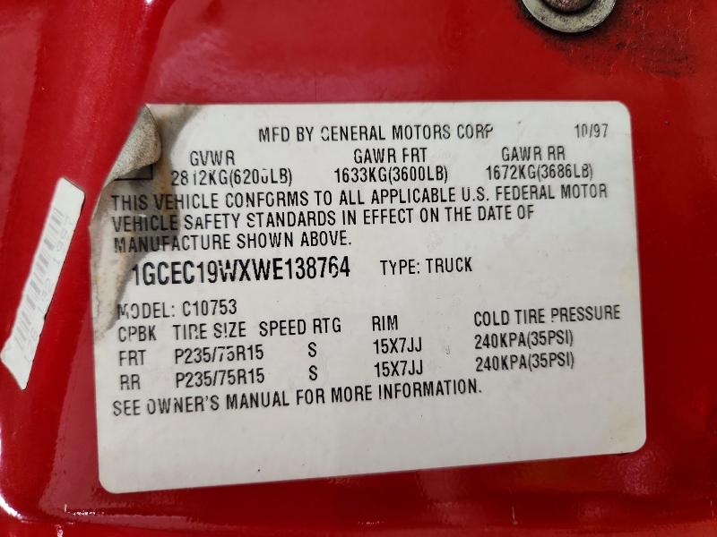 Aukcja sprzedaży 1998 Chevrolet Gmt-400, vin: 1GCEC19WXWE138764, numer aukcji: 59295476