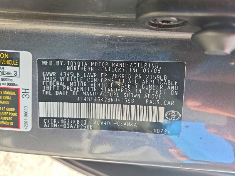 Aukcja sprzedaży 2008 Toyota Camry, vin: 4T4BE46K28R041598, numer aukcji: 56192586