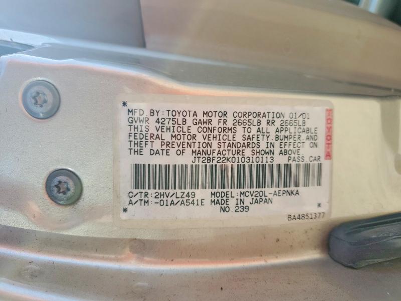 2001 Toyota Camry მანქანა იყიდება აუქციონზე, vin: JT2BF22K010310113, აუქციონის ნომერი: 56487706
