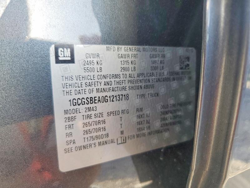 59340806 :رقم المزاد ، 1GCGSBEA0G1213718 vin ، 2016 Chevrolet Colorado مزاد بيع