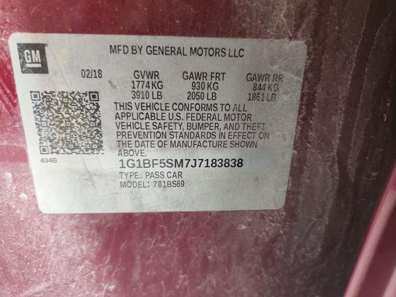 56132616 :رقم المزاد ، 1G1BF5SM7J7183838 vin ، 2018 Chevrolet Cruze مزاد بيع