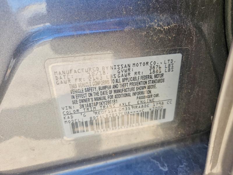 56545196 :رقم المزاد ، 3N1AB7AP1KY286181 vin ، 2019 Nissan Sentra مزاد بيع