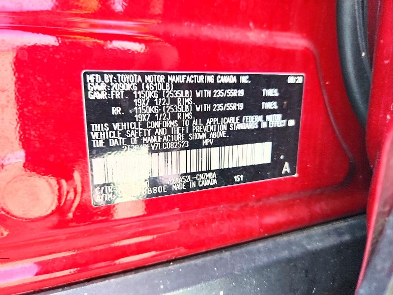 2020 Toyota Rav4 მანქანა იყიდება აუქციონზე, vin: 2T3C1RFV7LC082523, აუქციონის ნომერი: 55895396
