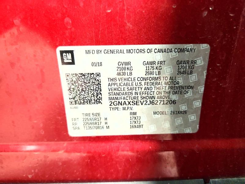 58572236 :رقم المزاد ، 2GNAXSEV2J6271206 vin ، 2018 Chevrolet Equinox مزاد بيع