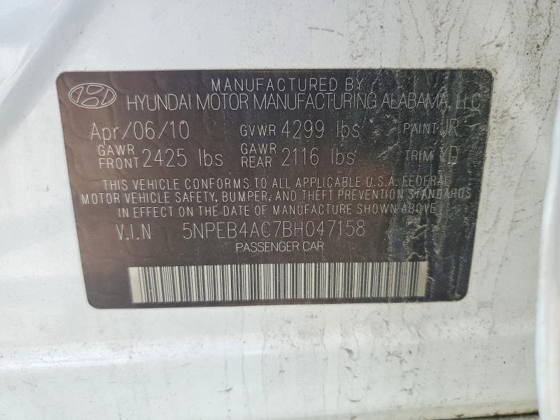 2011 Hyundai Sonata მანქანა იყიდება აუქციონზე, vin: 5NPEB4AC7BH047158, აუქციონის ნომერი: 55888116