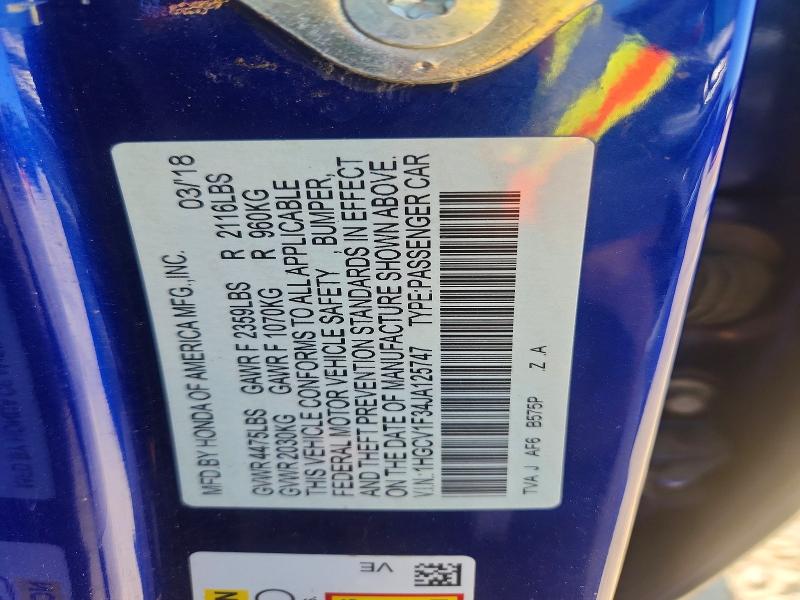 Aukcja sprzedaży 2018 Honda Accord, vin: 1HGCV1F34JA125747, numer aukcji: 58616696