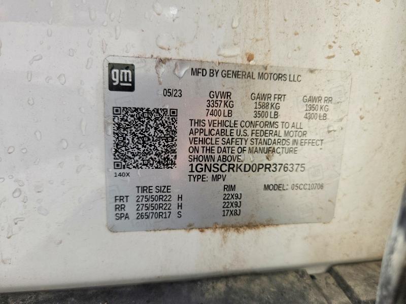 Продаж на аукціоні авто 2023 Chevrolet Tahoe, vin: 1GNSCRKD0PR376375, номер лоту: 58593276