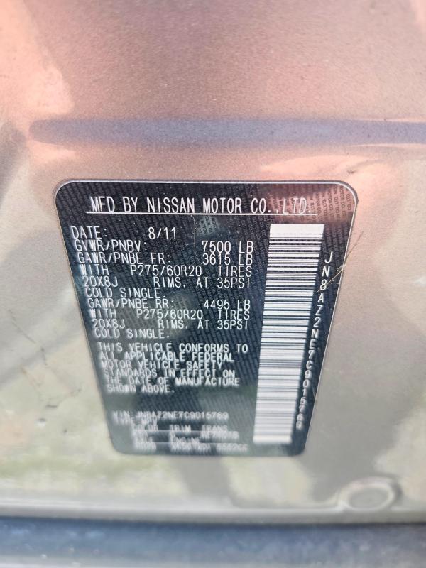 2012 Infiniti Qx56 მანქანა იყიდება აუქციონზე, vin: JN8AZ2NE7C9015769, აუქციონის ნომერი: 56300916