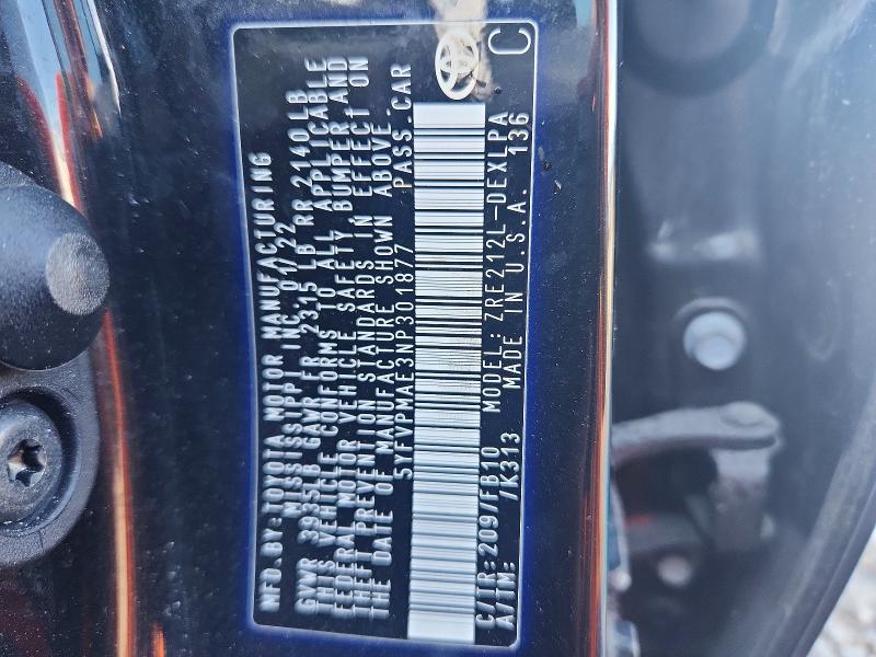 Aukcja sprzedaży 2022 Toyota Corolla, vin: 5YFVPMAE3NP301877, numer aukcji: 58559696