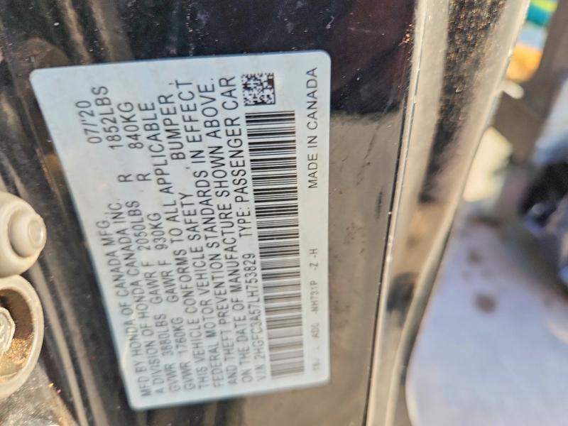 2020 Honda Civic მანქანა იყიდება აუქციონზე, vin: 2HGFC3A57LH753829, აუქციონის ნომერი: 57122136