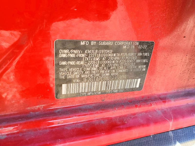 Aukcja sprzedaży 2022 Subaru Crosstrek, vin: JF2GTAPC0N8235309, numer aukcji: 57017826