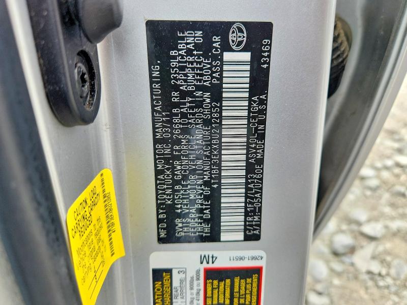 57871796 :رقم المزاد ، 4T1BF3EKXBU212852 vin ، 2011 Toyota Camry مزاد بيع