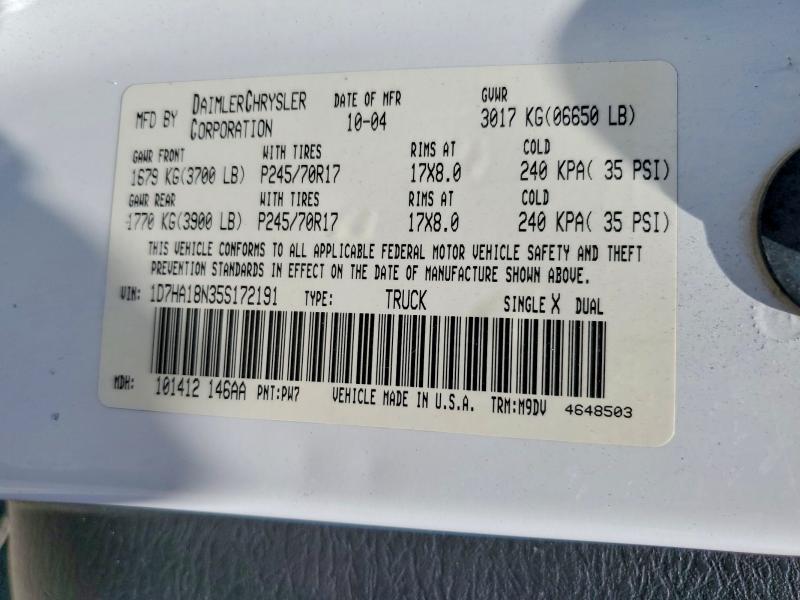Aukcja sprzedaży 2005 Dodge Ram 1500, vin: 1D7HA18N35S172191, numer aukcji: 55823566