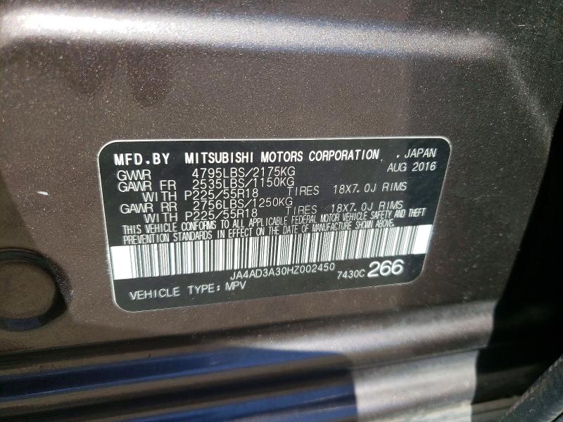 Auction sale of the 2017 Mitsubishi Outlander, vin: JA4AD3A30HZ002450, lot number: 59173396