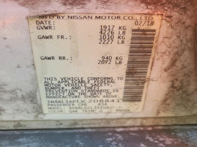 Продажа на аукционе авто 2018 Nissan Altima, vin: 1N4AL3AP1JC208841, номер лота: 56947576