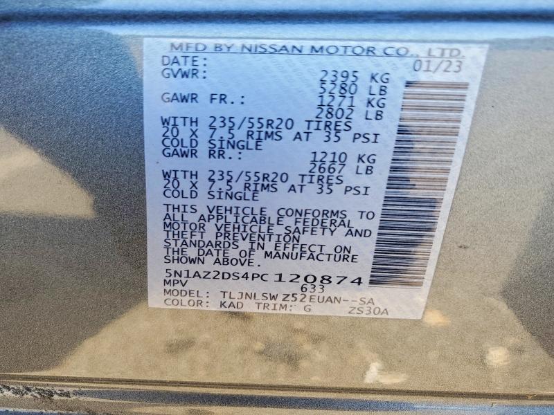 56107426 :رقم المزاد ، 5N1AZ2DS4PC120874 vin ، 2023 Nissan Murano مزاد بيع