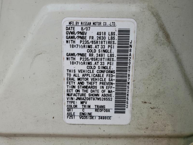 Продаж на аукціоні авто 2007 Nissan Murano, vin: JN8AZ08T97W526552, номер лоту: 57500476