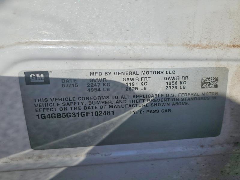 Aukcja sprzedaży 2016 Buick Lacrosse, vin: 1G4GB5G31GF102481, numer aukcji: 56426186