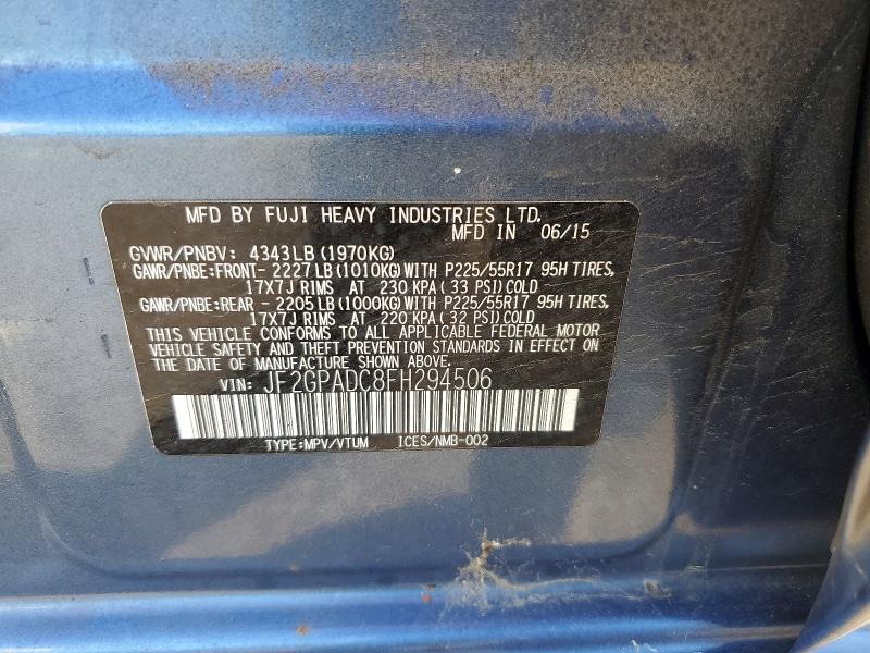 2015 Subaru Xv Crosstrek მანქანა იყიდება აუქციონზე, vin: JF2GPADC8FH294506, აუქციონის ნომერი: 55646046