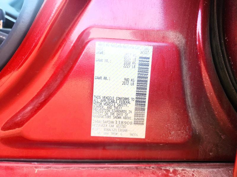 2017 Nissan Altima მანქანა იყიდება აუქციონზე, vin: 1N4AL3AP1HN338908, აუქციონის ნომერი: 57578156