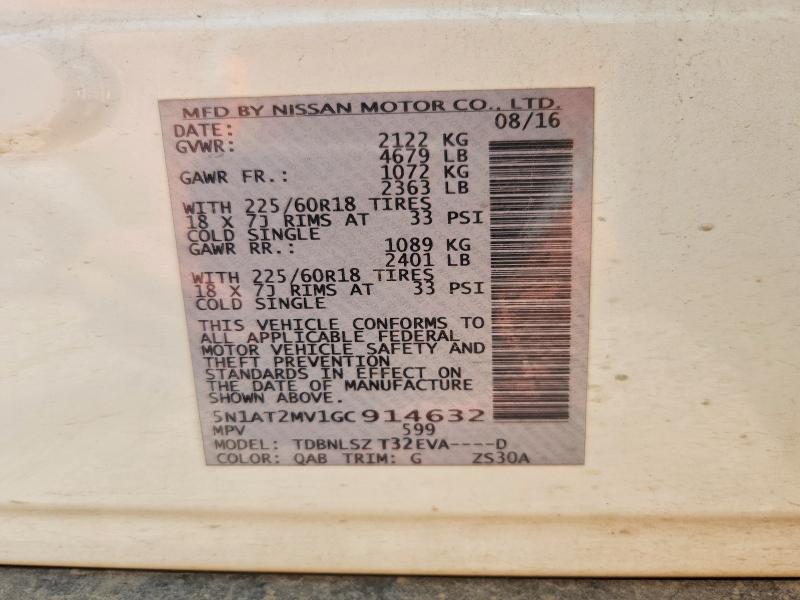 Продаж на аукціоні авто 2016 Nissan Rogue, vin: 5N1AT2MV1GC914632, номер лоту: 58810946