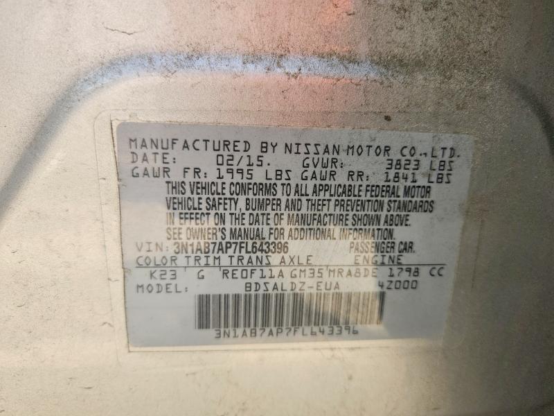 2015 Nissan Sentra მანქანა იყიდება აუქციონზე, vin: 3N1AB7AP7FL643396, აუქციონის ნომერი: 57915366