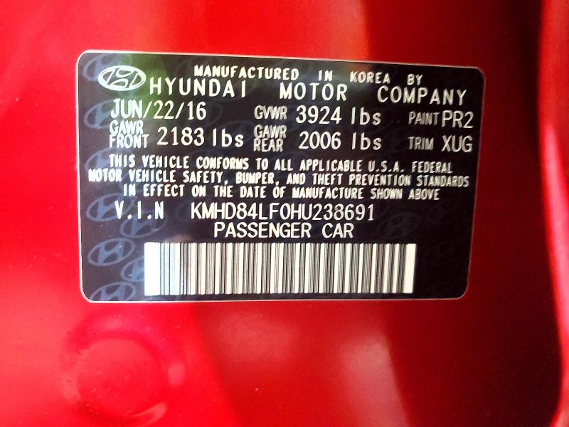 Aukcja sprzedaży 2017 Hyundai Elantra, vin: KMHD84LF0HU238691, numer aukcji: 85607235