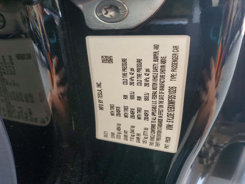 2021 Tesla Model 3 მანქანა იყიდება აუქციონზე, vin: 5YJ3E1EBXMF051026, აუქციონის ნომერი: 56626446