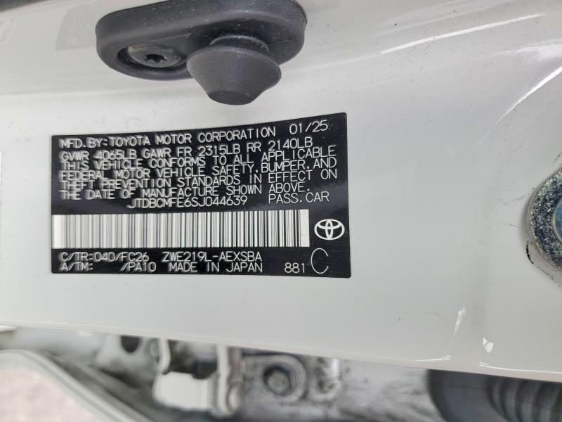 55741006 :رقم المزاد ، JTDBCMFE6SJ044639 vin ، 2025 Toyota Corolla Hybrid مزاد بيع
