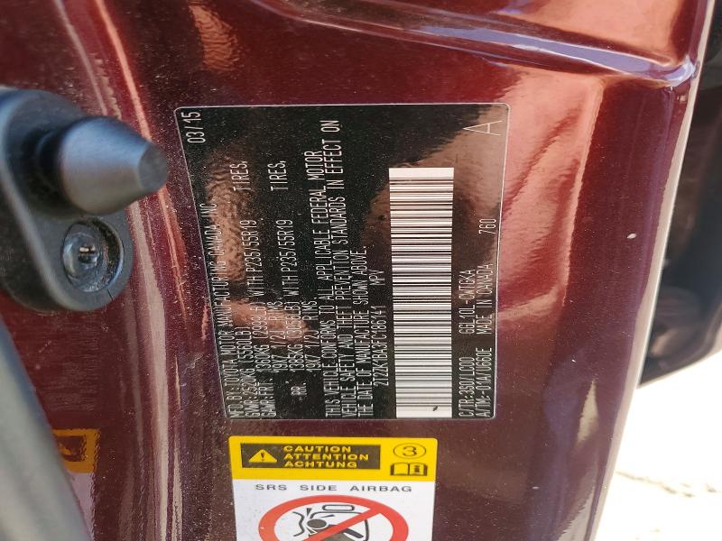 56987306 :رقم المزاد ، 2T2ZK1BA3FC186141 vin ، 2015 Lexus Rx مزاد بيع