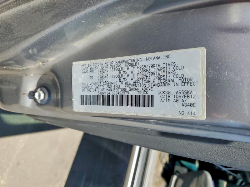 Продажа на аукционе авто 2003 Toyota Tundra, vin: 5TBRT34163S422979, номер лота: 57231246