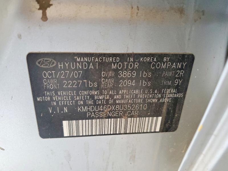 Продаж на аукціоні авто 2008 Hyundai Elantra, vin: KMHDU46DX8U352610, номер лоту: 57877436
