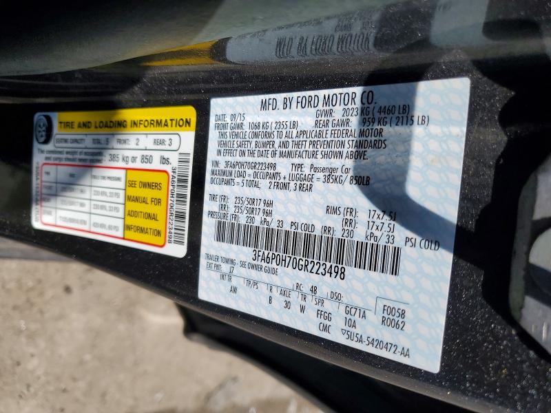 2016 Ford Fusion მანქანა იყიდება აუქციონზე, vin: 3FA6P0H70GR223498, აუქციონის ნომერი: 55676776