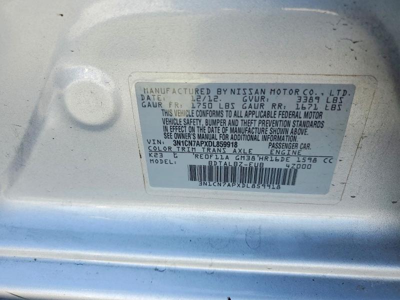 57376806 :رقم المزاد ، 3N1CN7APXDL859918 vin ، 2013 Nissan Versa مزاد بيع
