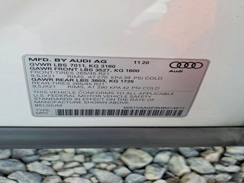 55783386 :رقم المزاد ، WA1VAAGE9MB014672 vin ، 2021 Audi E-tron مزاد بيع