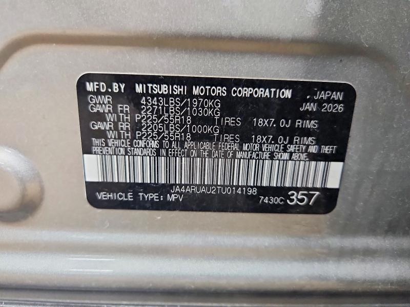 2026 Mitsubishi Outlander Max მანქანა იყიდება აუქციონზე, vin: JA4ARUAU2TU014198, აუქციონის ნომერი: 59144306