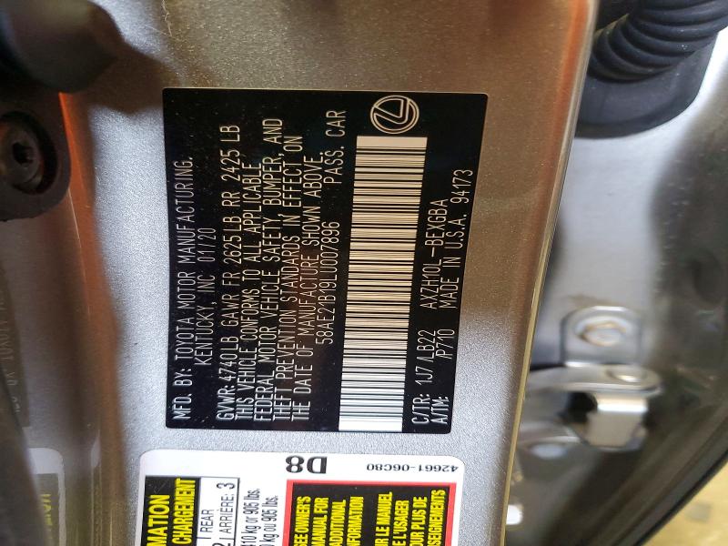 Продаж на аукціоні авто 2020 Lexus Es, vin: 58AE21B19LU007896, номер лоту: 55409446