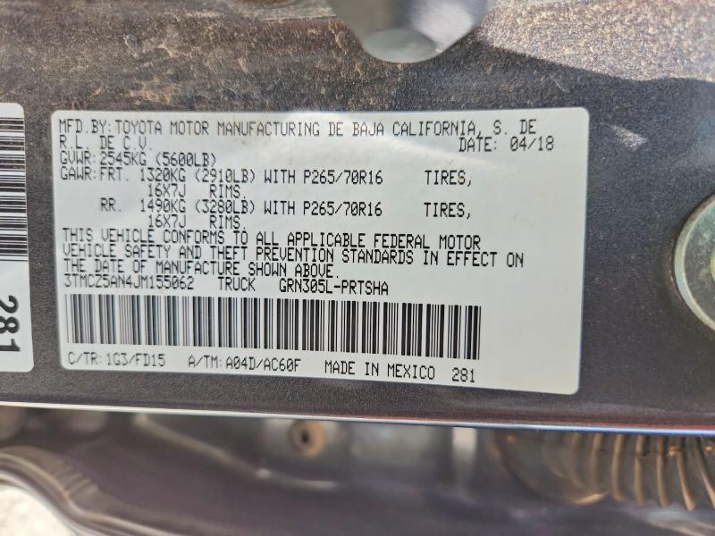 Aukcja sprzedaży 2018 Toyota Tacoma, vin: 3TMCZ5AN4JM155062, numer aukcji: 55449386